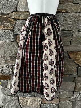 Patchwork A-Line Midi Skirt - Red & Cream